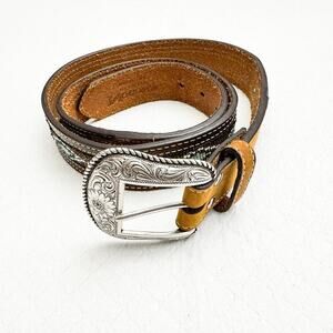 Nocona Belts Brown Western Woven Tool Beaded Leather Belt Size 40